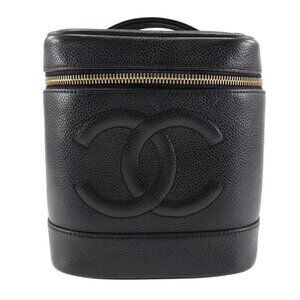 CHANEL Vanity Handbag COCO Mark Handbag black Caviar skin Women